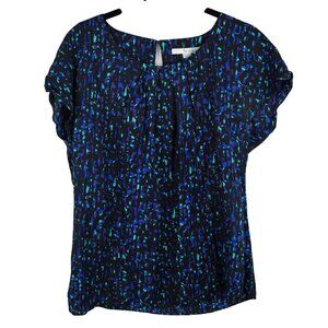 Boden Silk Blend Top  UK 12 US 8 Abstract‎ Blue Print Viscose Silk Blouse